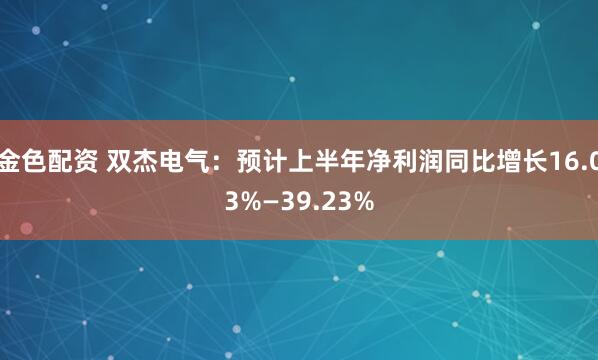 金色配资 双杰电气：预计上半年净利润同比增长16.03%—39.23%