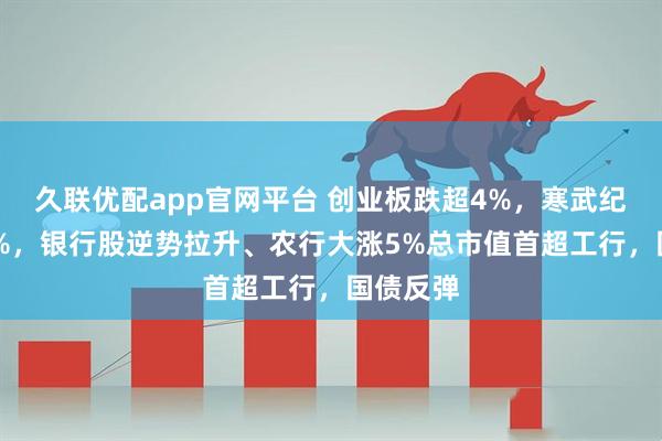 久联优配app官网平台 创业板跌超4%，寒武纪跌近15%，银行股逆势拉升、农行大涨5%总市值首超工行，国债反弹